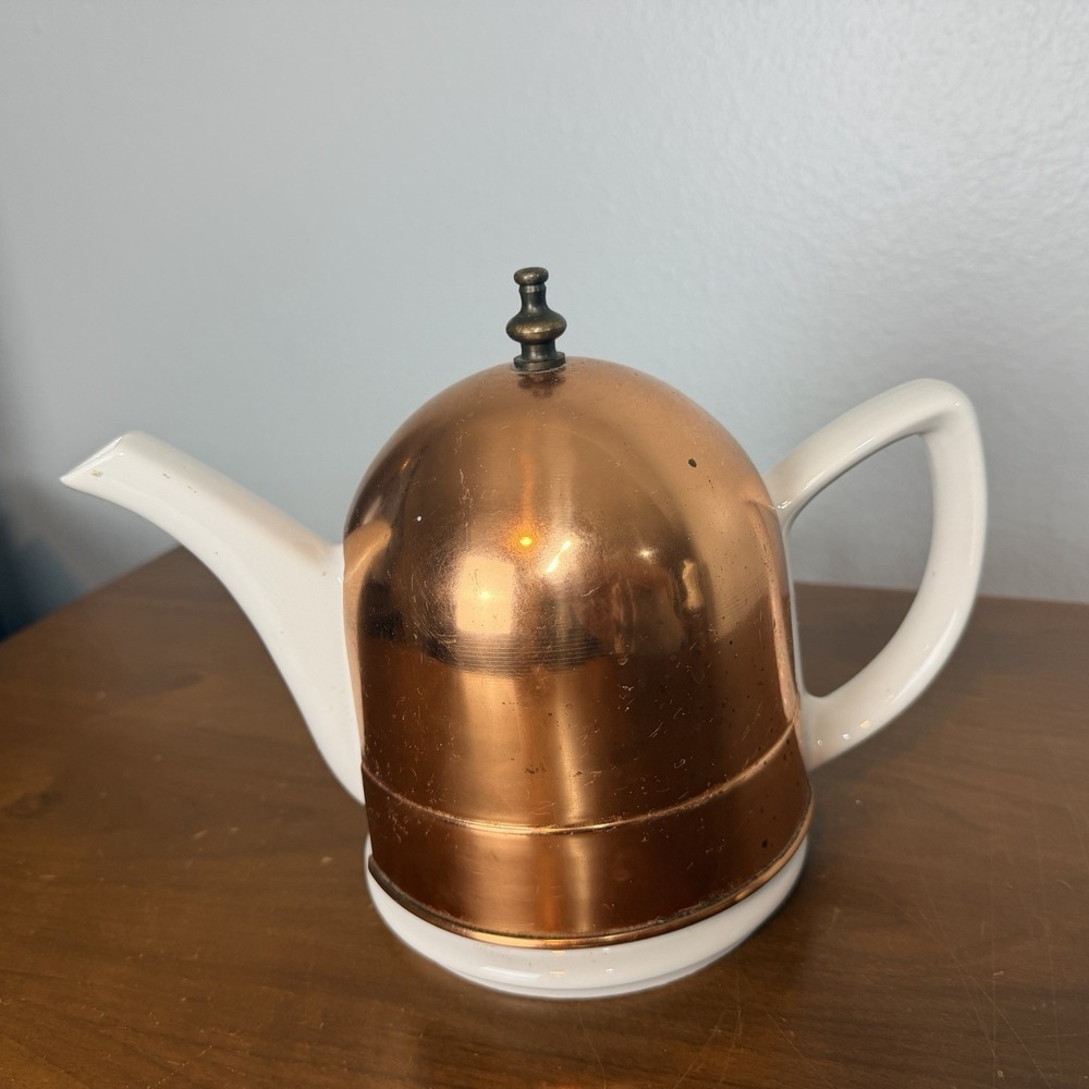 Vintage Copper Teapot Dome Insulating Warmer Baker Hart Stuart Porcelain Antique